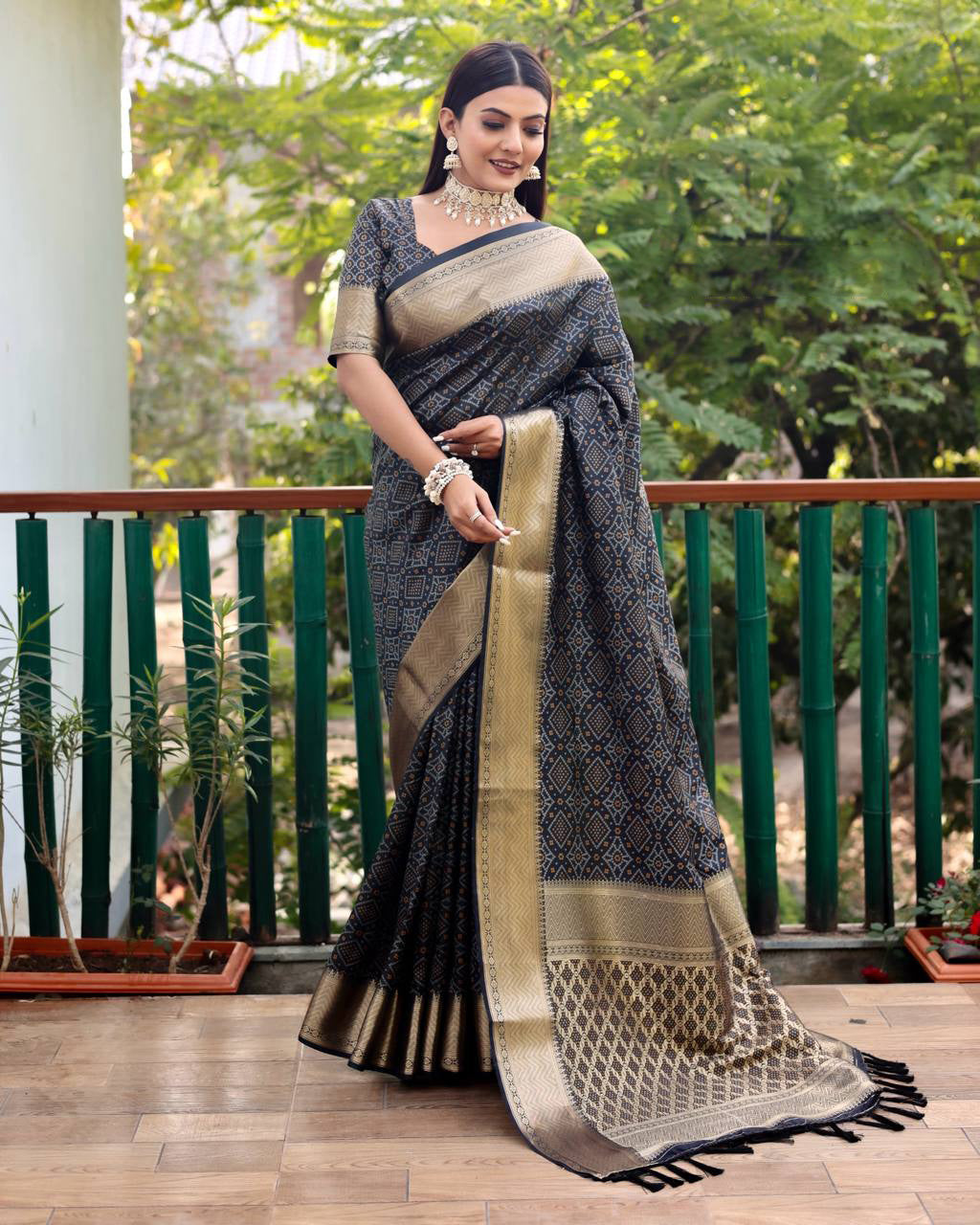 Black Color Bandini Patola Design Saree