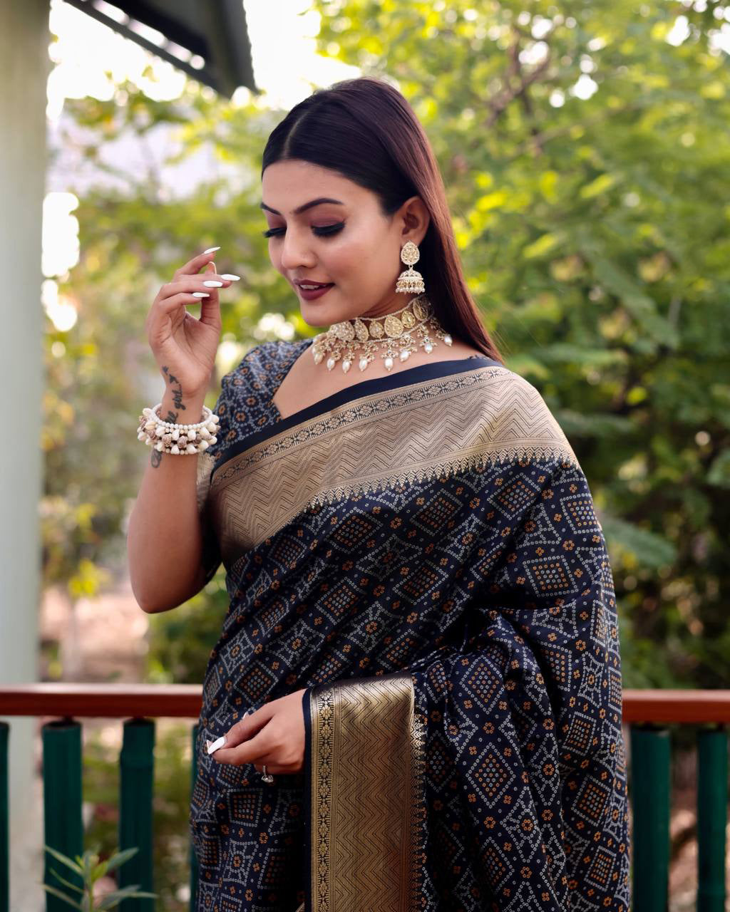 Black Color Bandini Patola Design Saree