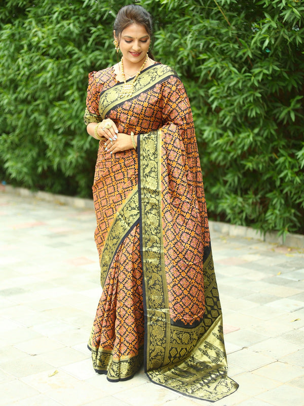 Beautiful Light Pink With Black Ajrakh Zari Weaving Saree