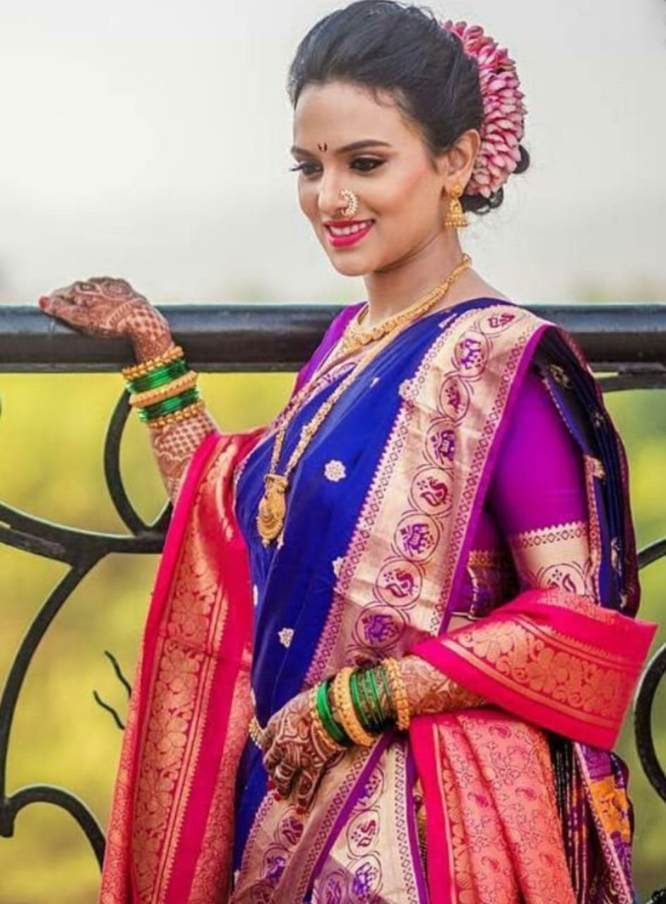 Stunning Blue with  Pink Banarasi Silk Saree