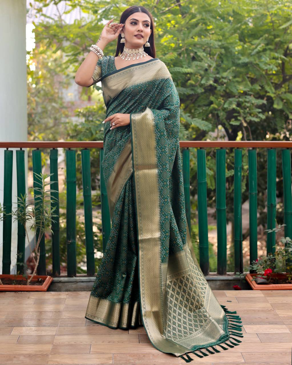 Green Color Bandini Patola Design Saree