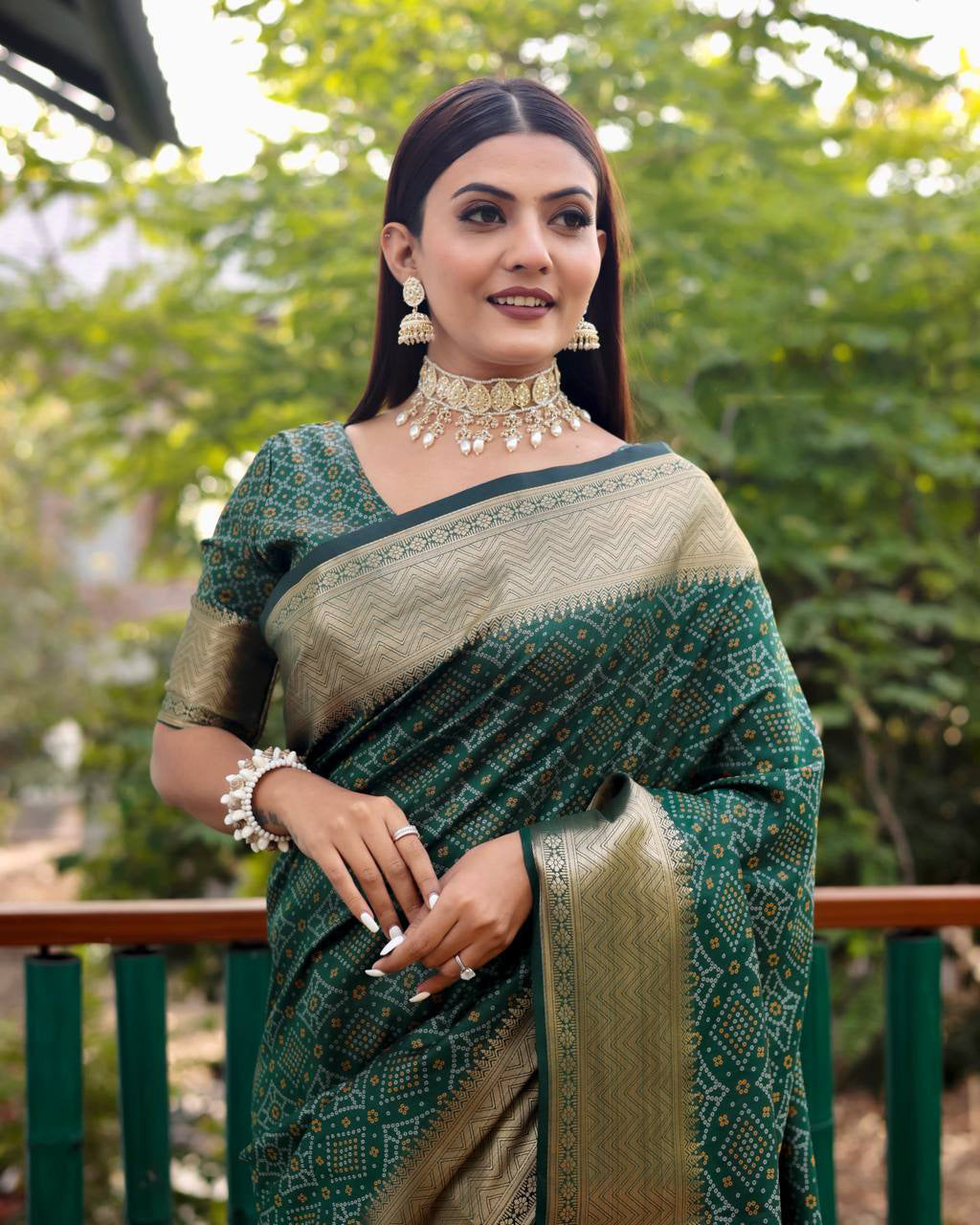 Green Color Bandini Patola Design Saree