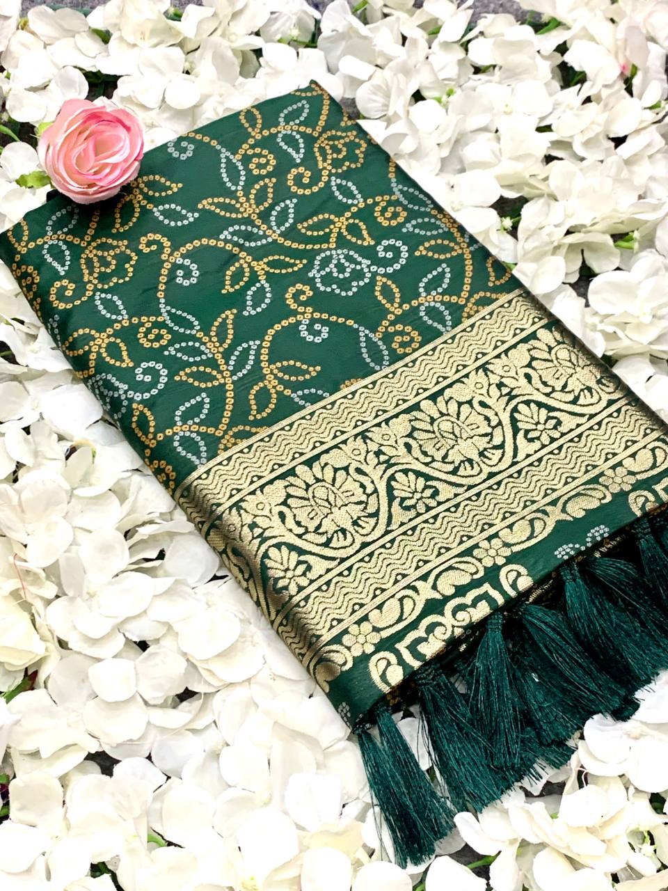 Bandhej Designed Zari Patola Weaving Green Saree