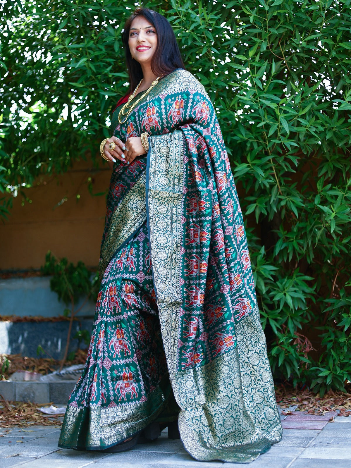 Patola Weaving Rich Pallu And Border Green Color Saree