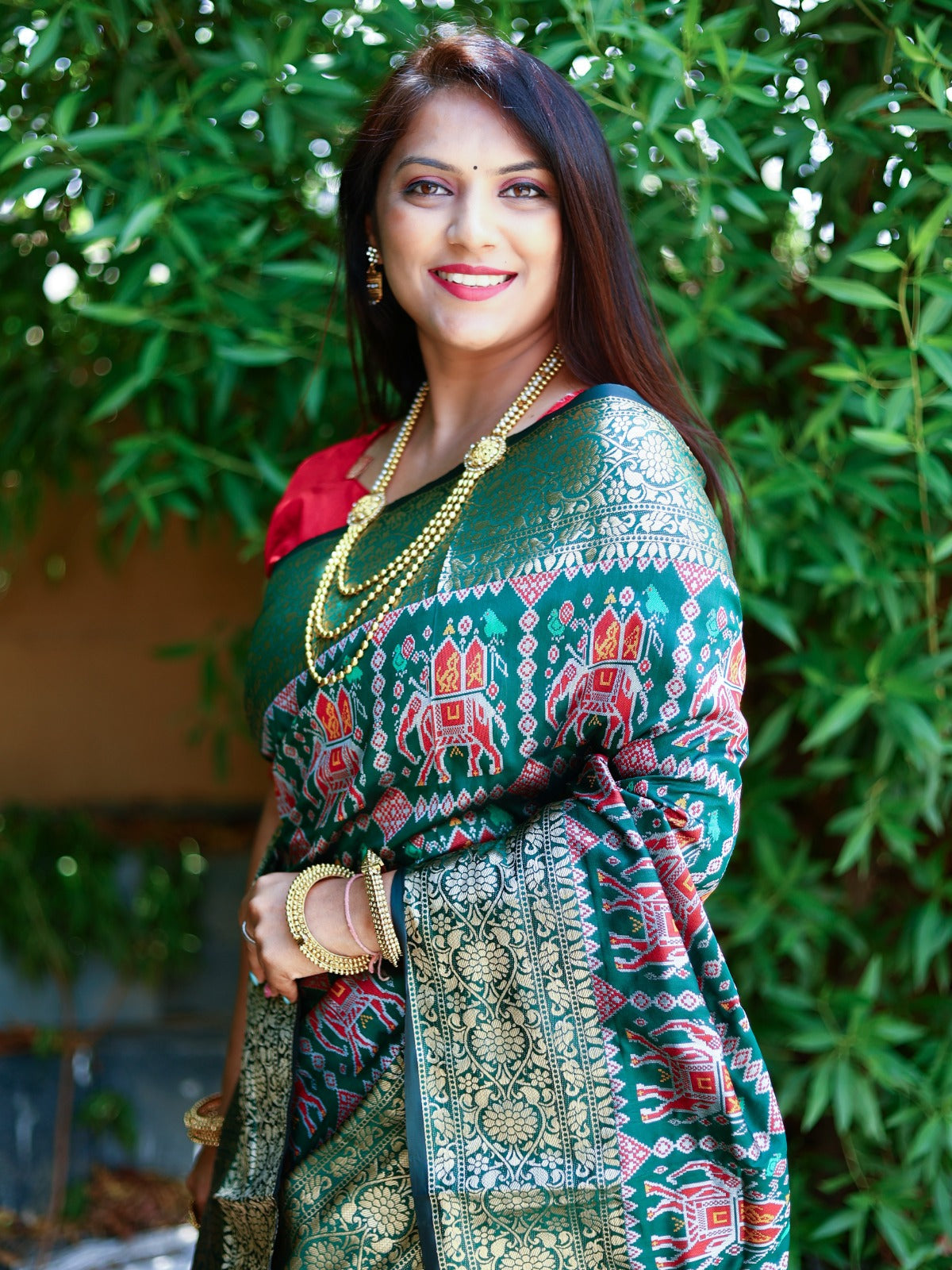 Patola Weaving Rich Pallu And Border Green Color Saree
