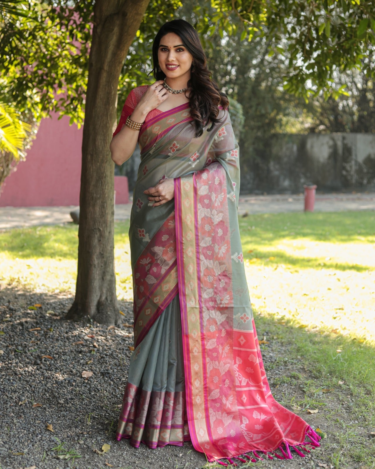 Festive Wear Grey Color Designer Organza Saree