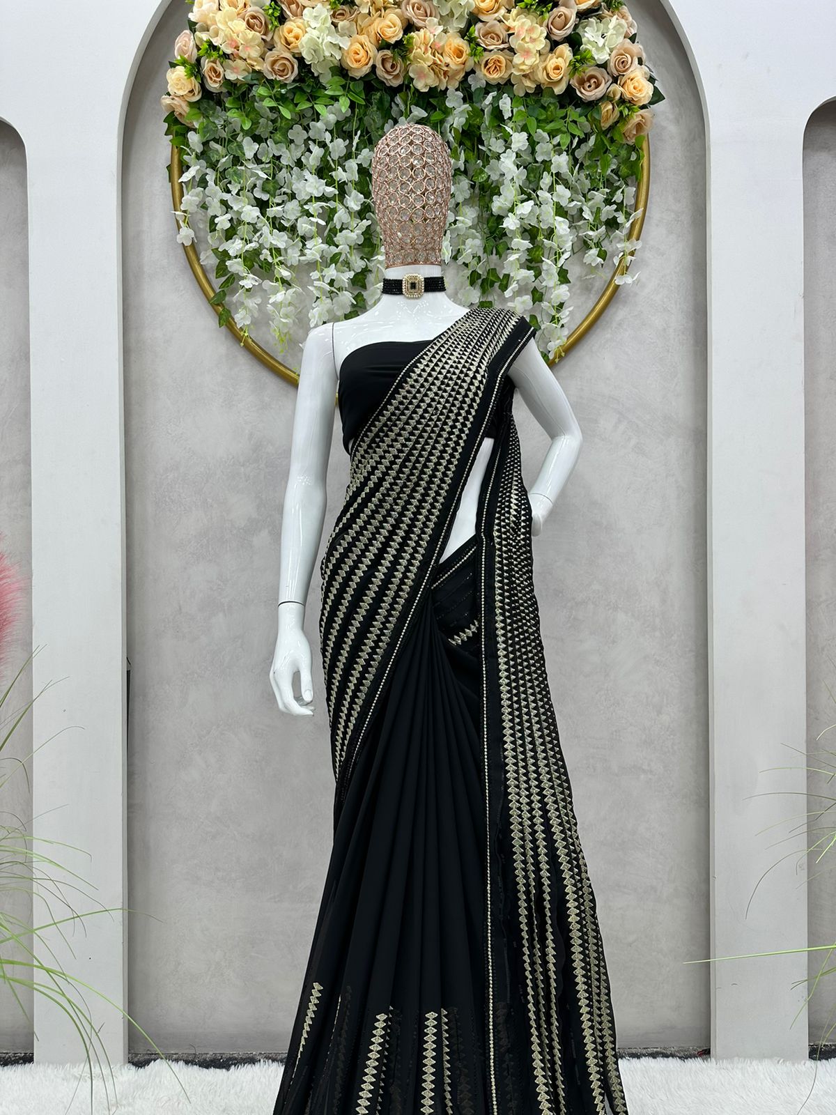 Party Wear Black Color Sequence Saree