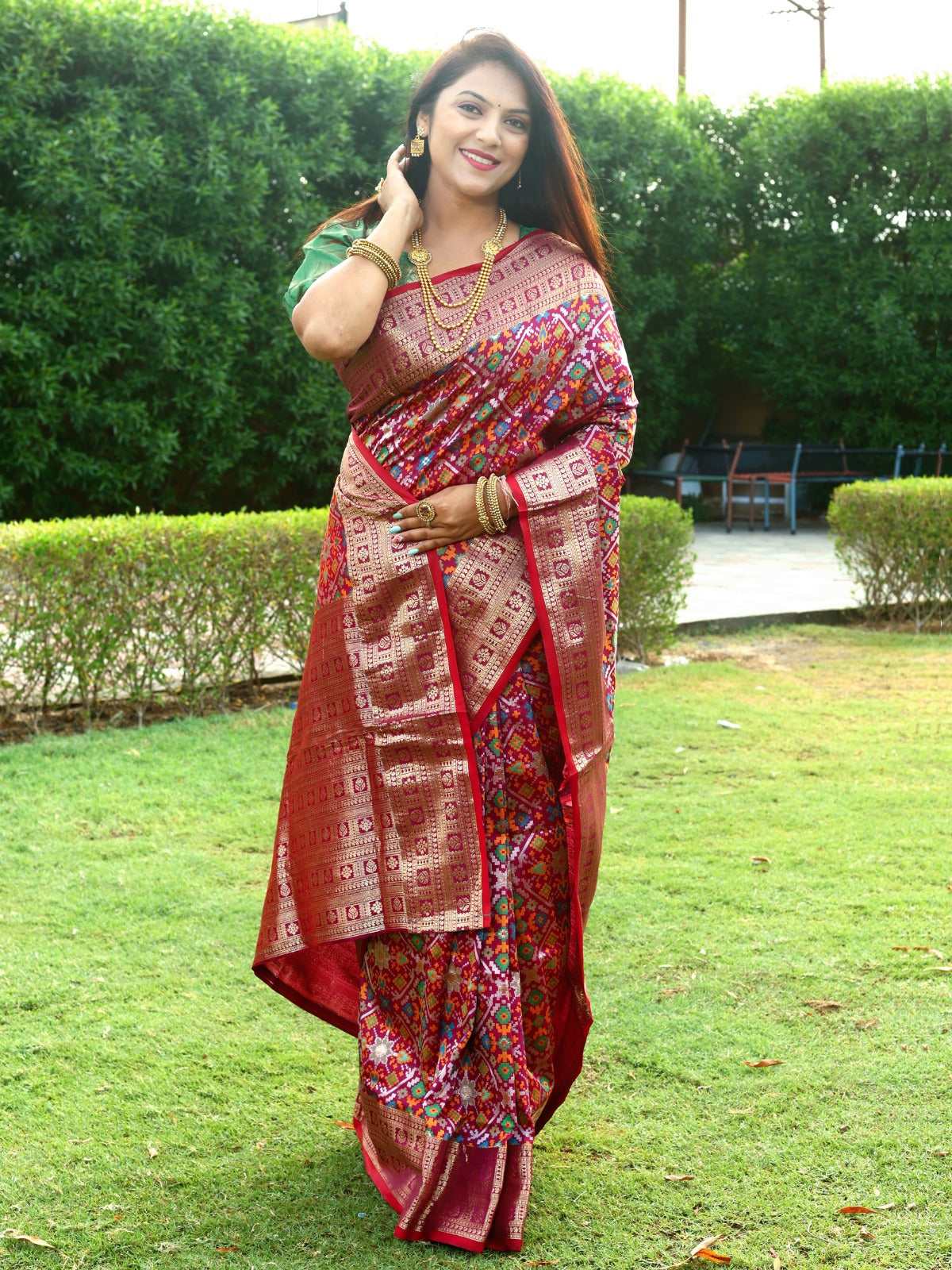 Fashionable Wine Color All Over Zari Patola Weaving Saree