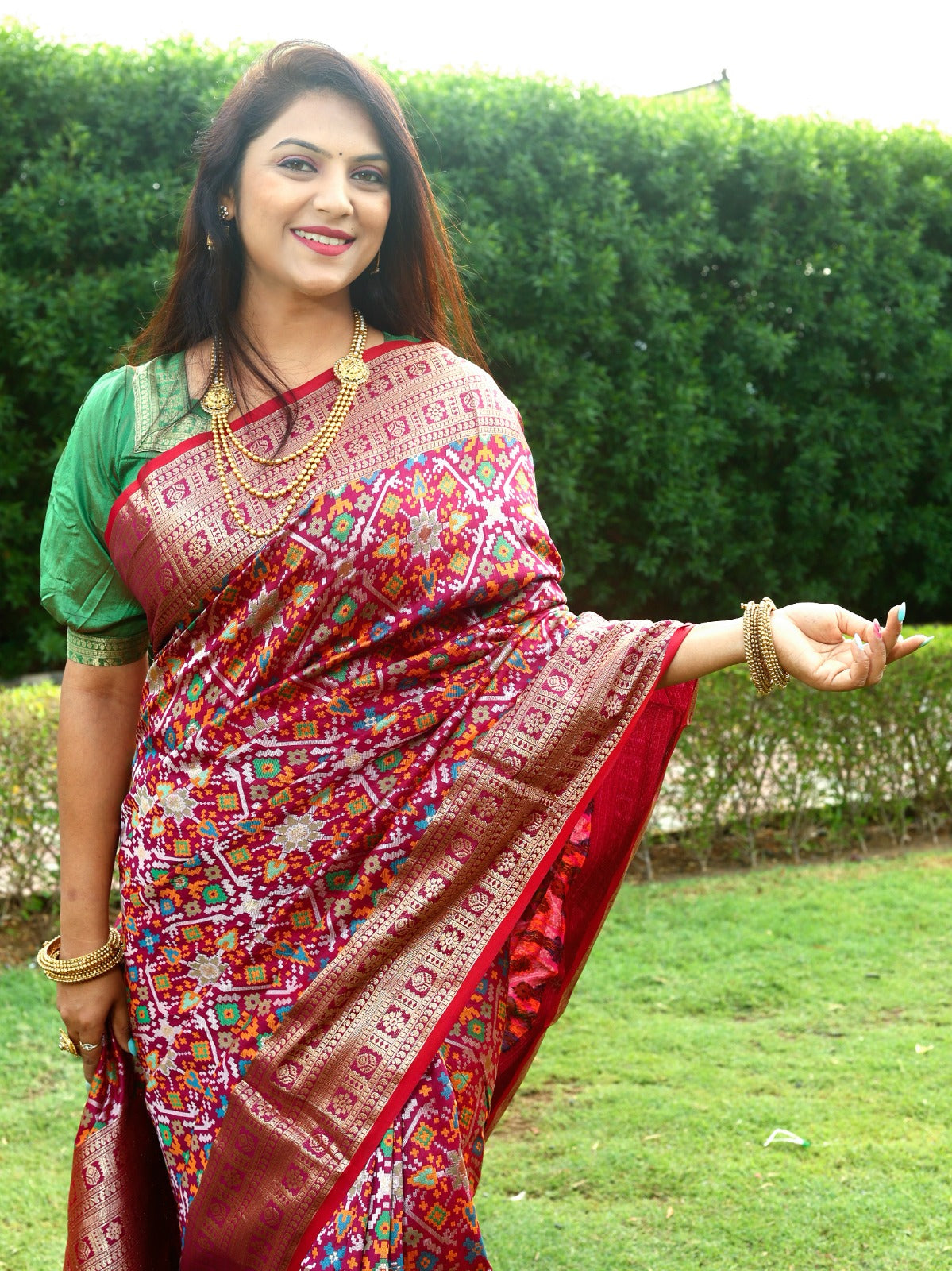 Fashionable Wine Color All Over Zari Patola Weaving Saree