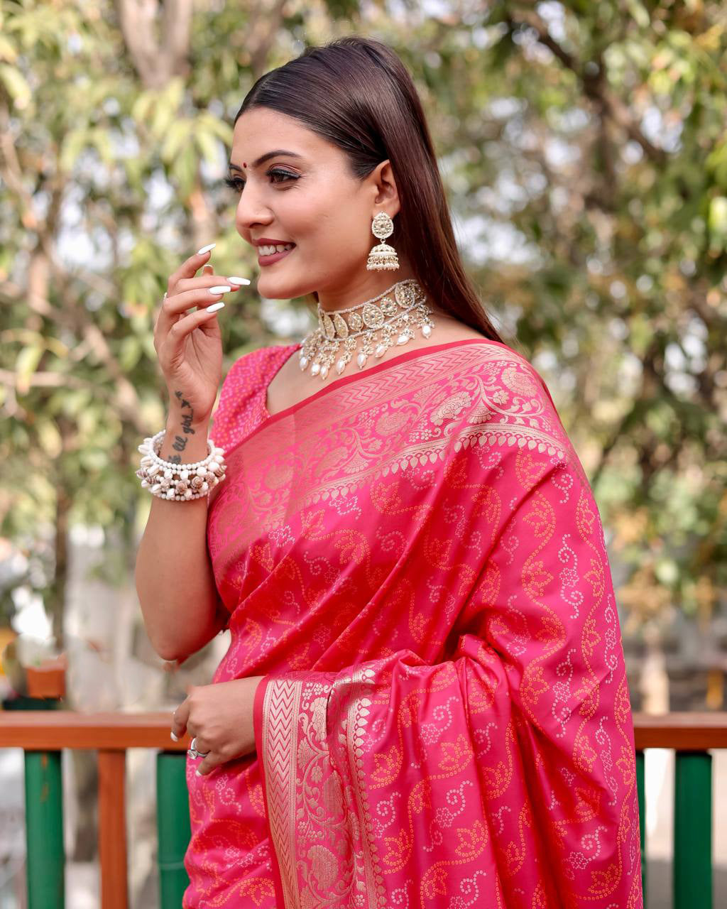 Pink Color Bandhani Design Patola Silk Saree