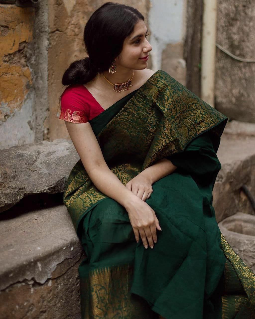 Awesome Dark Green Color Soft Lichi Silk Saree