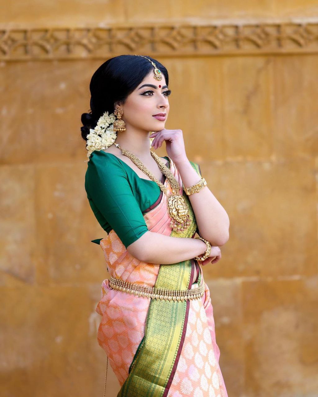 Wonderful Light Pink WIth Green Color Saree