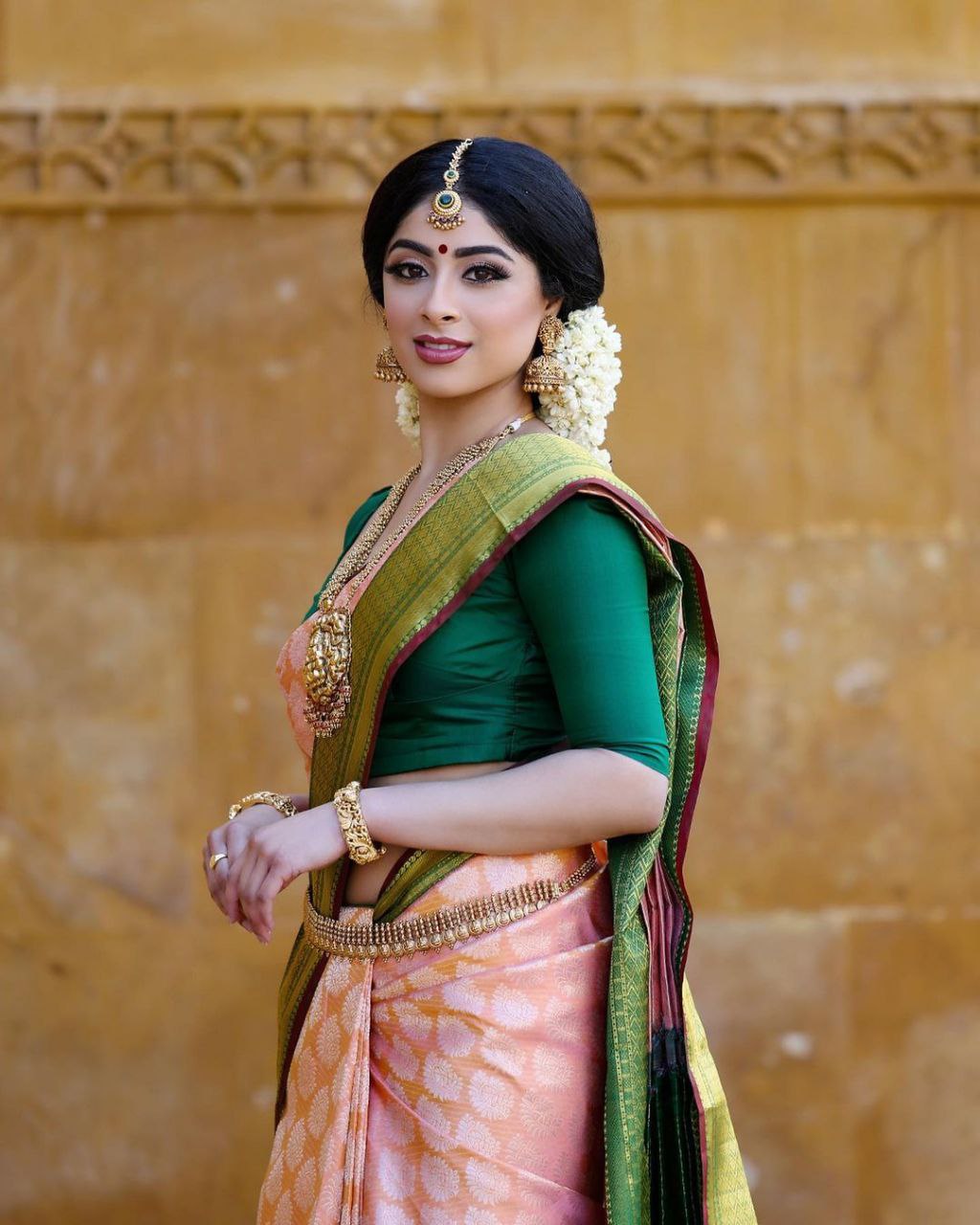 Wonderful Light Pink WIth Green Color Saree
