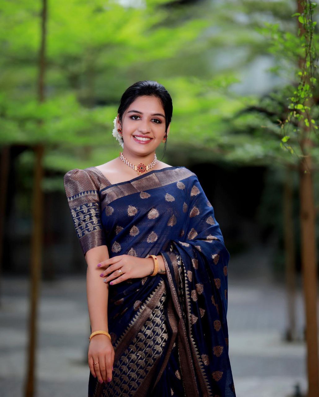Ravishing Navy Blue Color Soft Banarasi Silk Saree