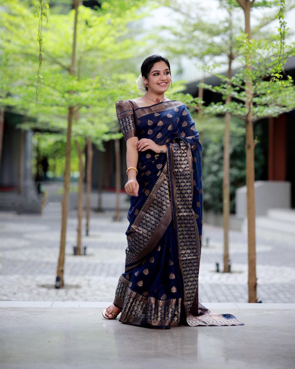 Ravishing Navy Blue Color Soft Banarasi Silk Saree