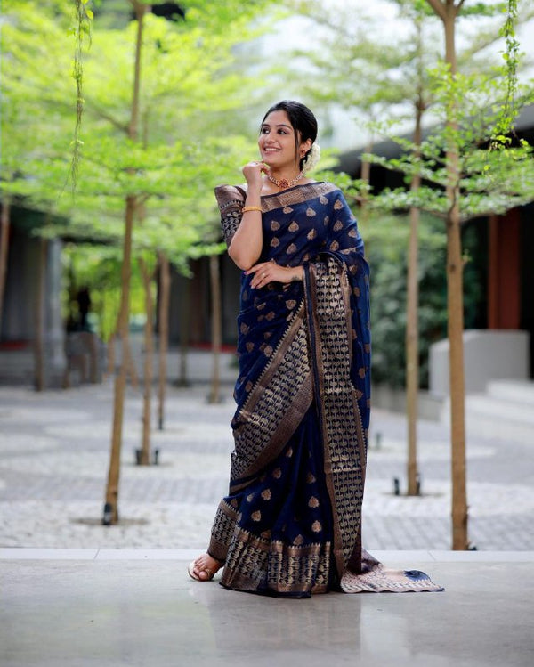 Ravishing Navy Blue Color Soft Banarasi Silk Saree