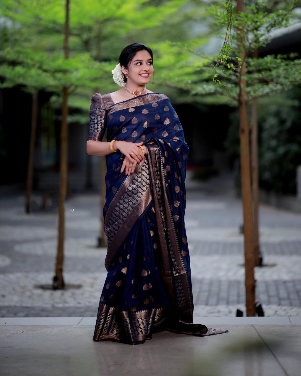 Ravishing Navy Blue Color Soft Banarasi Silk Saree