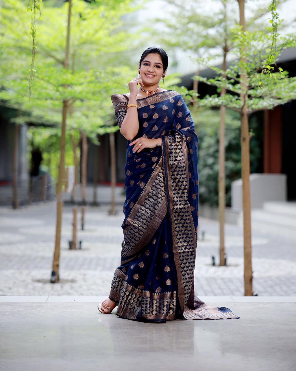 Ravishing Navy Blue Color Soft Banarasi Silk Saree