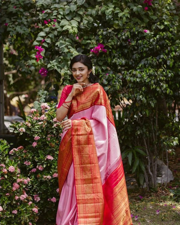 Glorious Light Pink Color Golden Work Saree