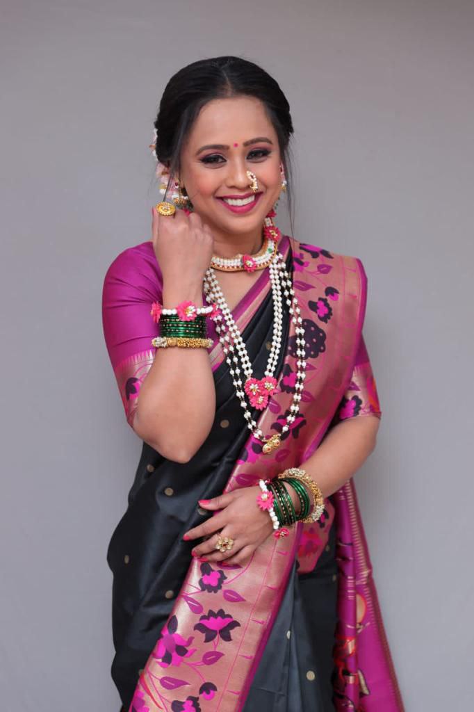Pleasing Black Color Golden Jacquard Border Saree