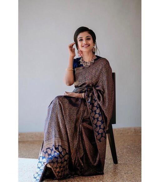 Exotic  Party Wear Coper Jari Navy Blue Color Saree