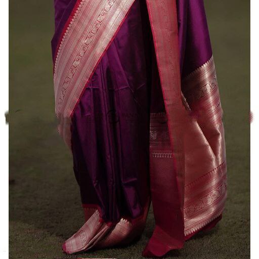 Flattering  Wine Color Golden Jari Soft Lichi Silk Saree