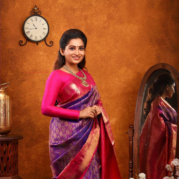 Classy Purple And Pink Color Banarasi Silk Saree