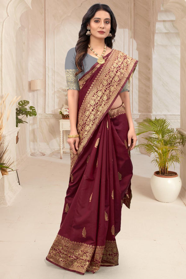 Fantastic Maroon Color Soft Lichi Silk Saree