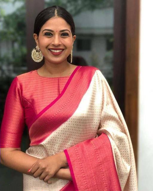 Fancy White With Pink Color Coper Jari Design Silk Saree