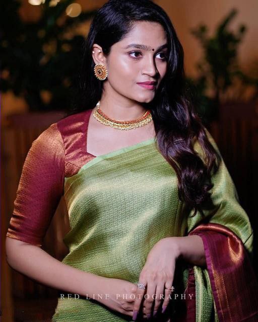 Light Green Color Coper Jari Design Silk Saree