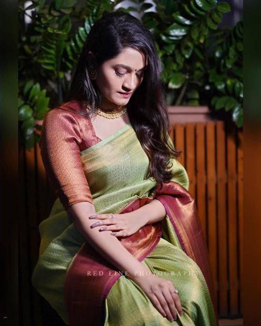 Light Green Color Coper Jari Design Silk Saree
