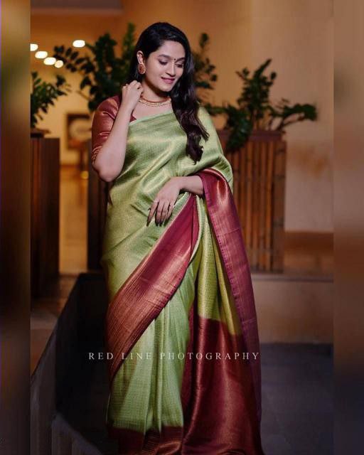 Light Green Color Coper Jari Design Silk Saree