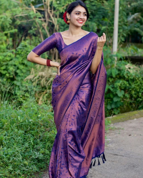 Traditional Wear Purple Color Golden Jari Work Silk Saree