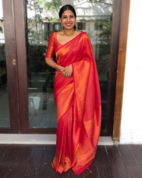Amazing Red Color Soft Lichi Silk Saree