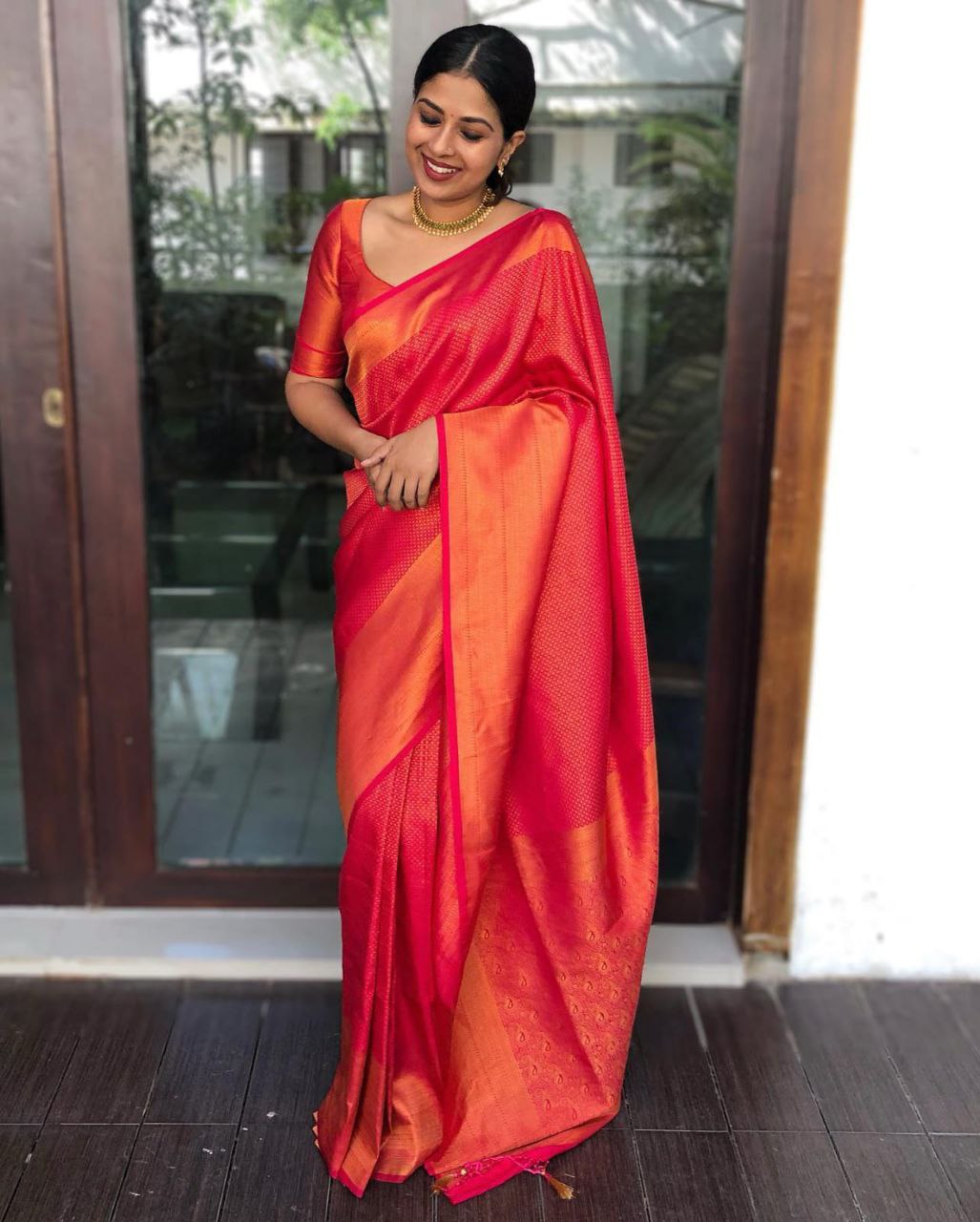 Amazing Red Color Soft Lichi Silk Saree
