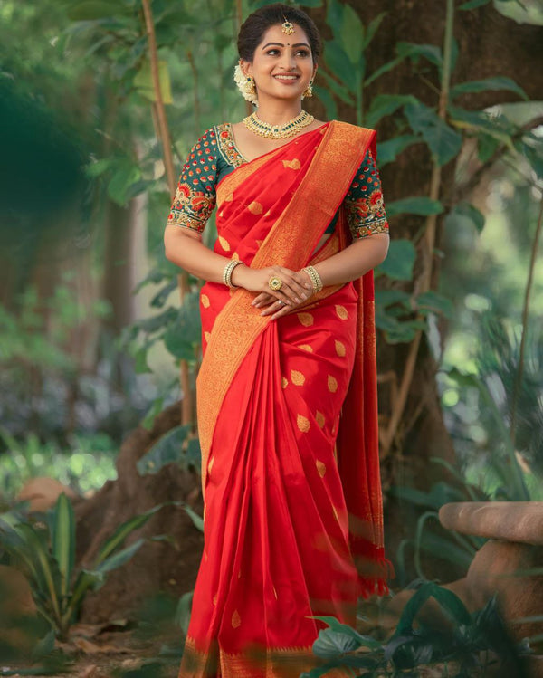 Stylish Red Color Golden Jari  Design Saree