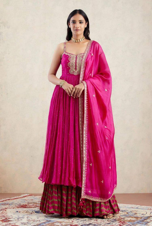 Pretty Pink Color Moti Work Gown With Sharara