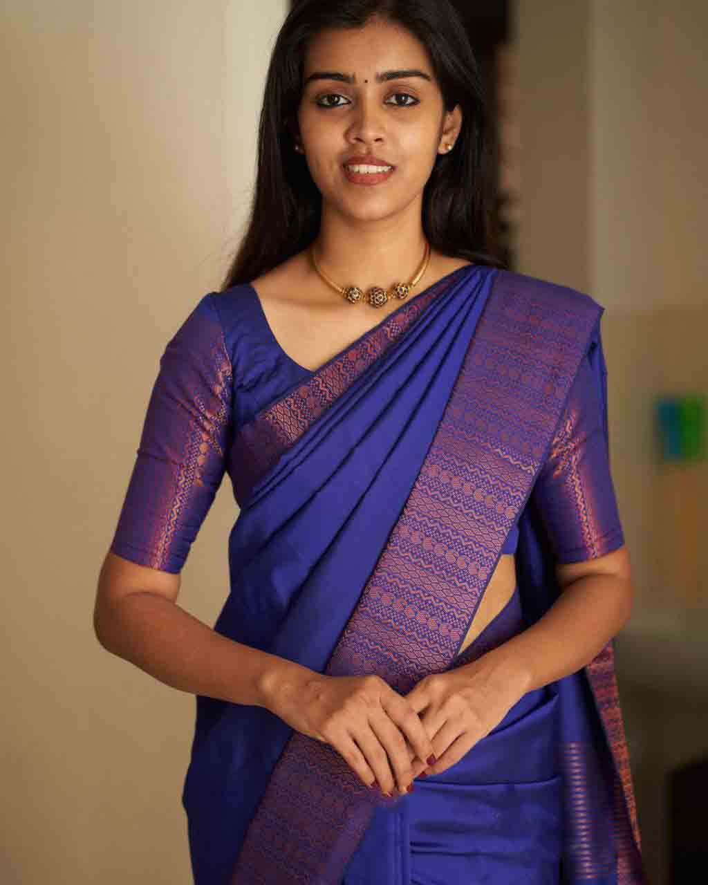 Fancy Blue Color Soft Silk Coper Zari Weaving Saree