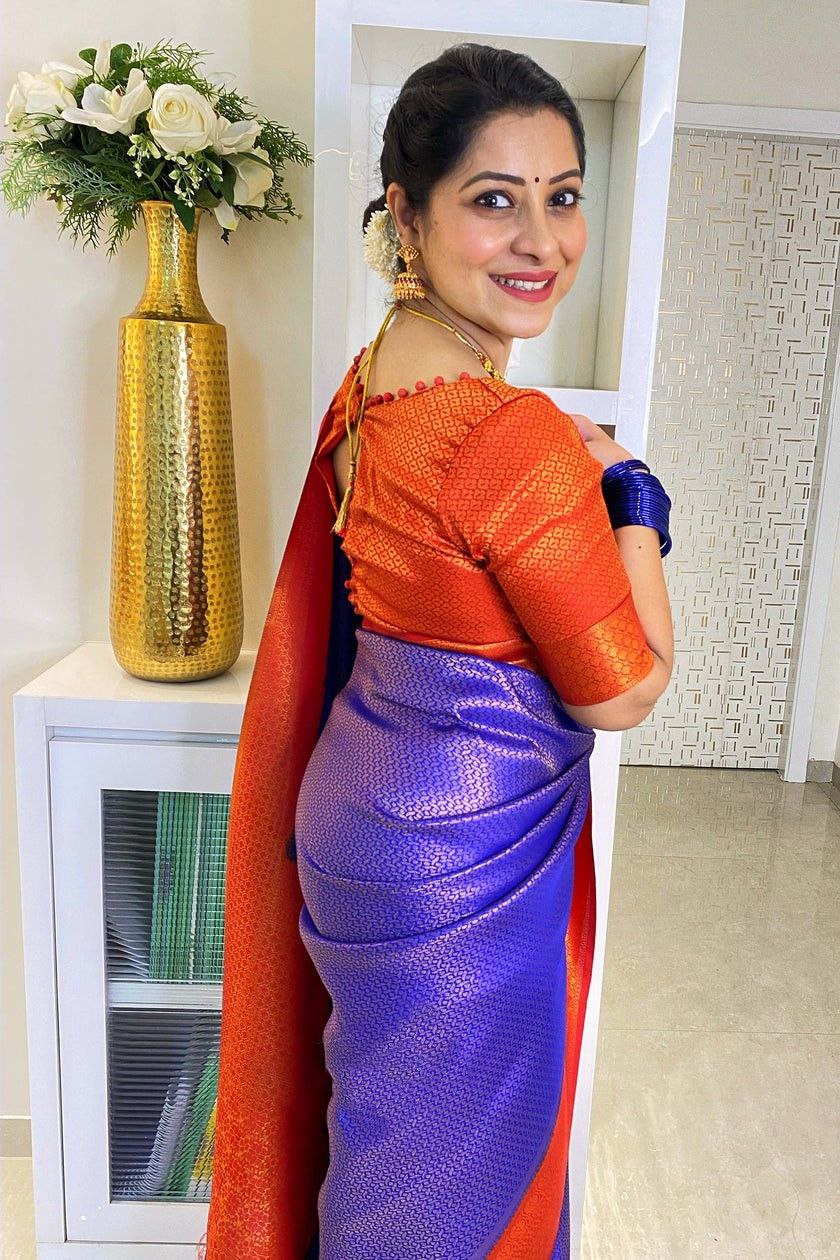 Party Wear Blue Color Coper Jari Design Silk Saree