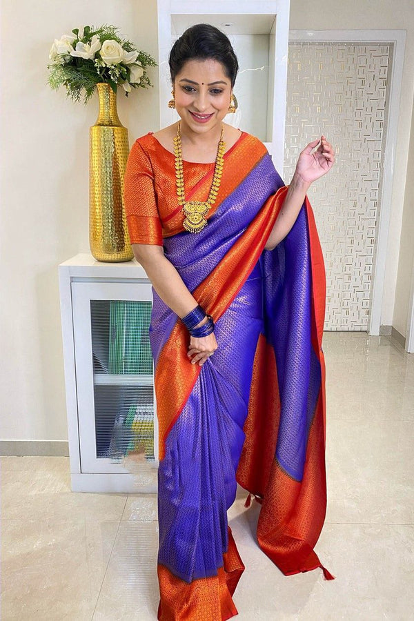 Party Wear Blue Color Coper Jari Design Silk Saree