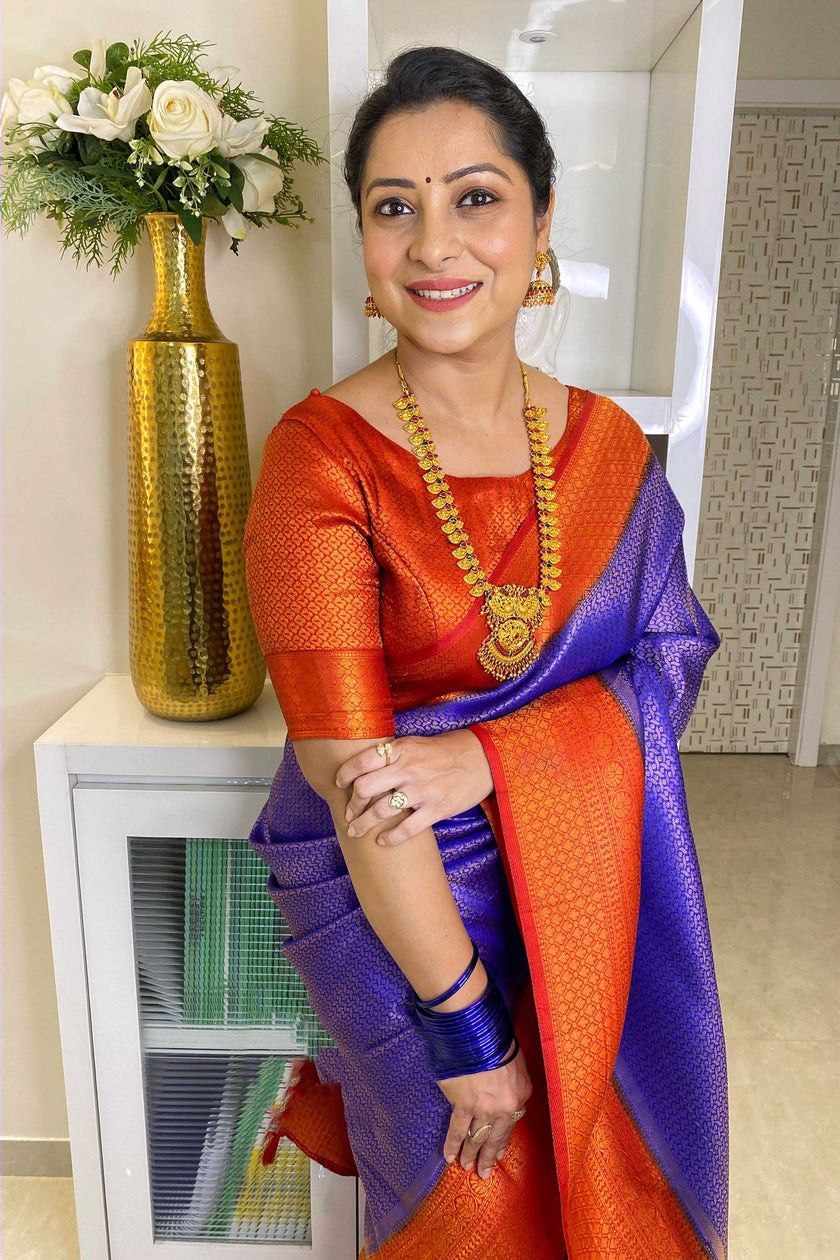Party Wear Blue Color Coper Jari Design Silk Saree