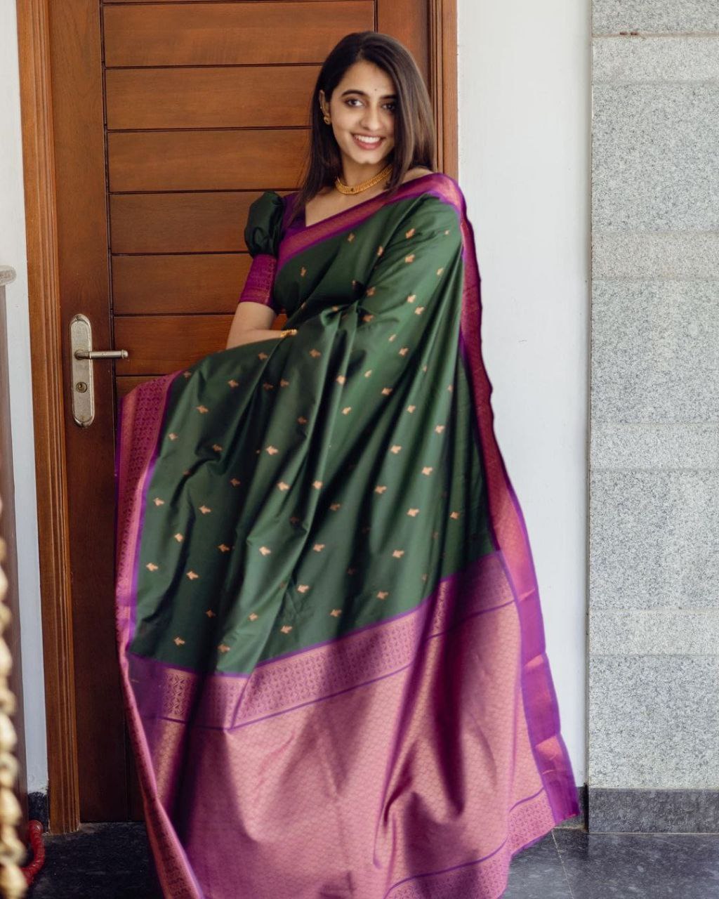 Coper Design Green Color Soft Silk Saree