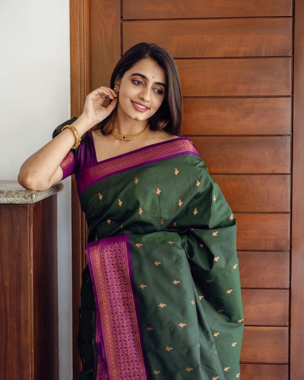 Coper Design Green Color Soft Silk Saree