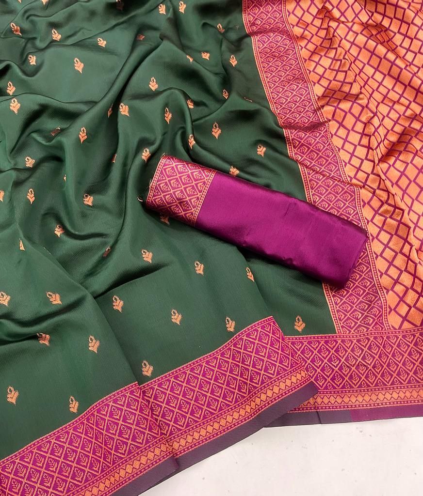 Coper Design Green Color Soft Silk Saree