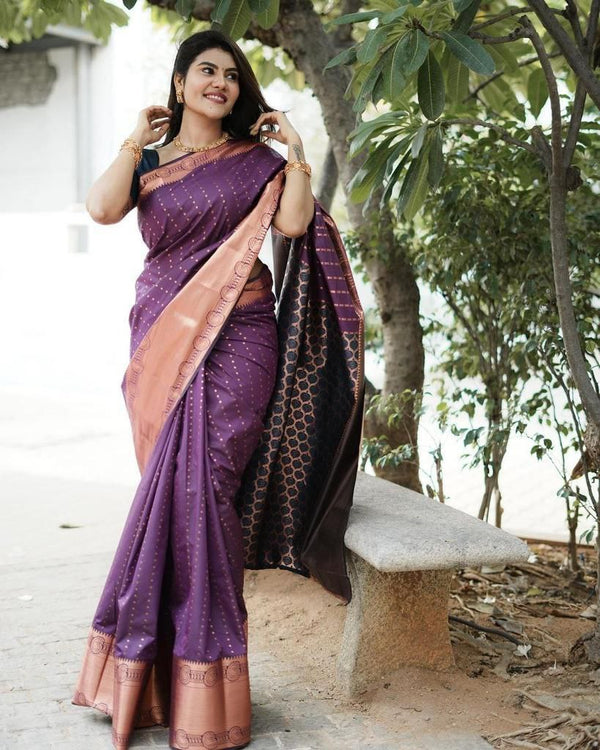 Innovative Purple Color Coper Jari Shine Saree