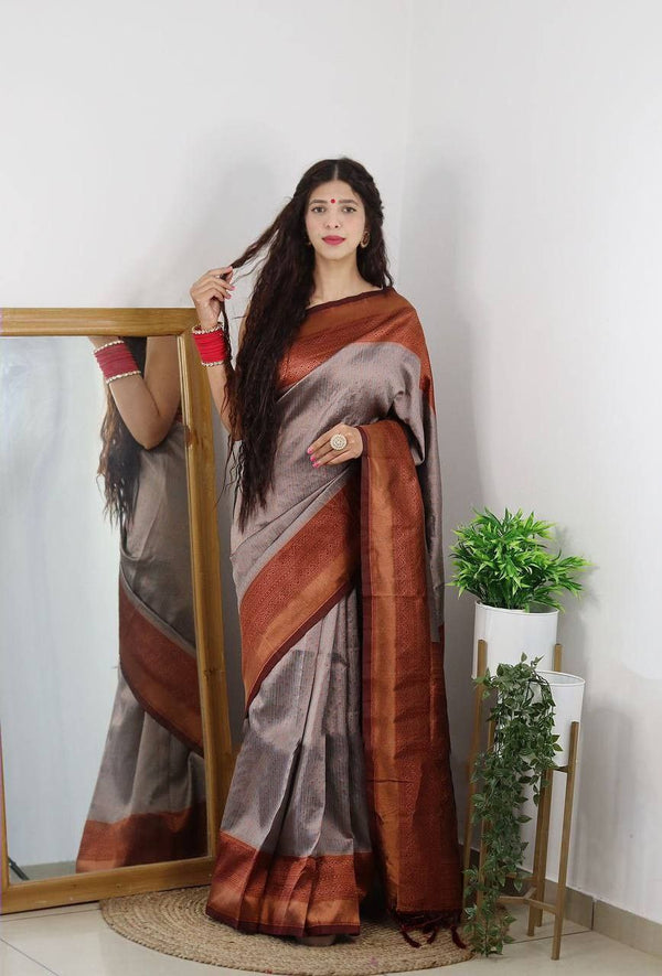 Grand Beautiful Rich Design Grey Color Soft Silk Saree