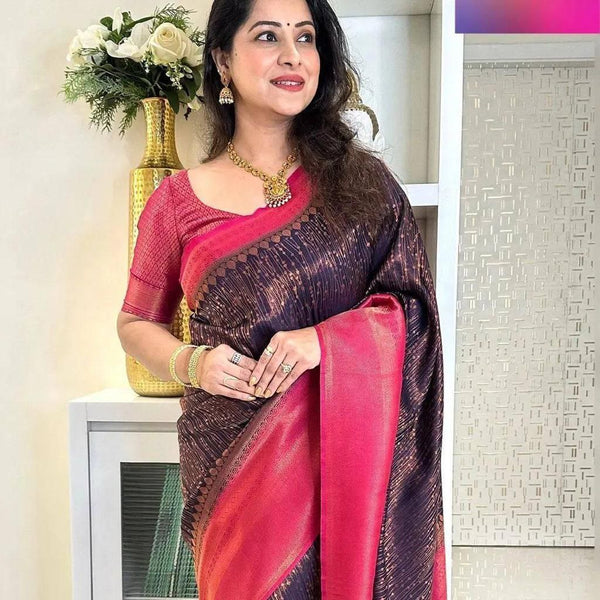 Gorgeous Jacquard Border Blue Color Soft Silk Saree