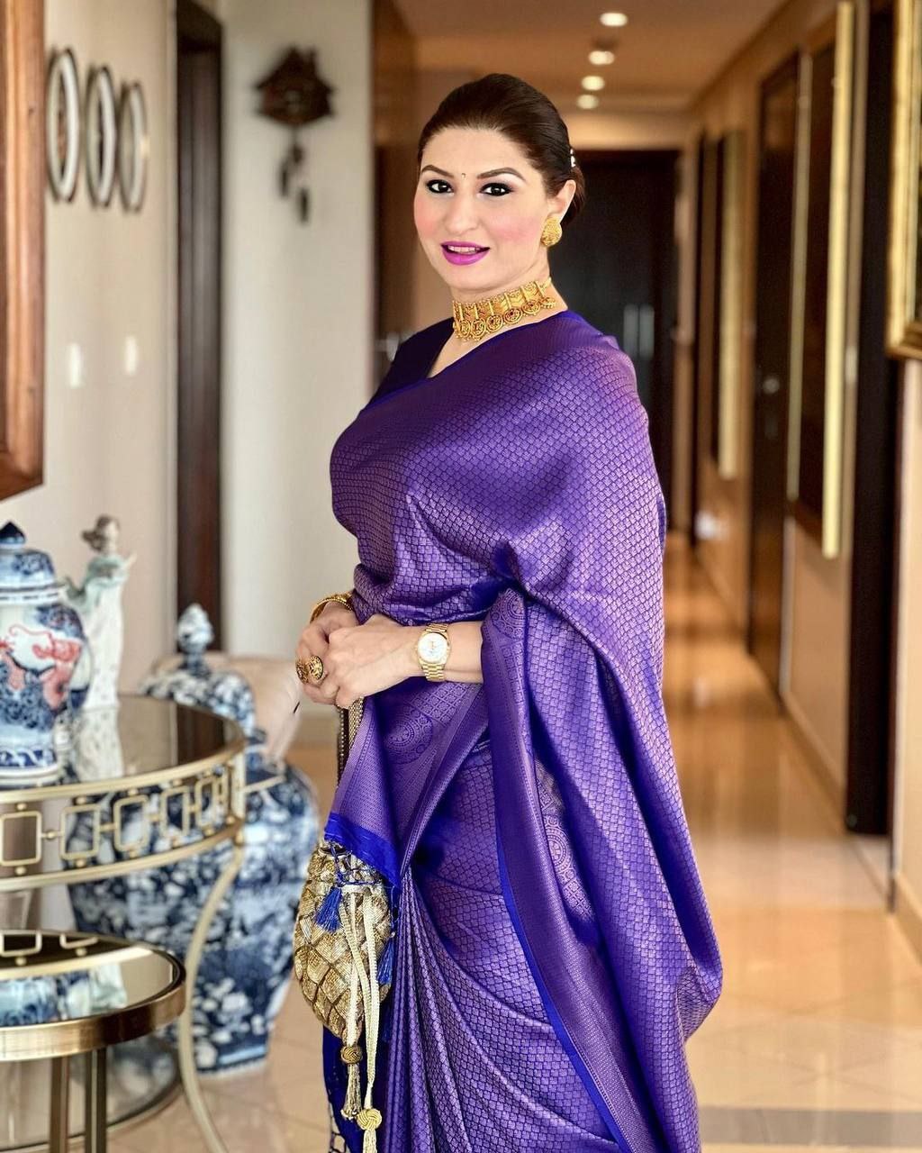Outstanding Purple Color Shine Jacquard Saree