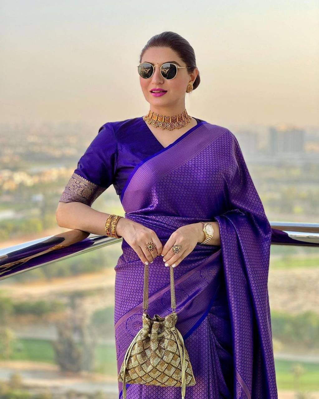 Outstanding Purple Color Shine Jacquard Saree
