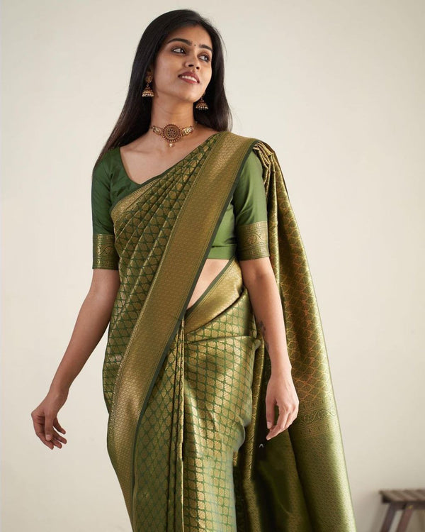 Mehndi Green Color Golden Jari Design Saree